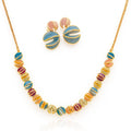 Hand painted enamel necklace and earrings set with KC gold plating
