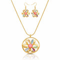 Hand painted enamel necklace and earrings set in KC gold plated alloy