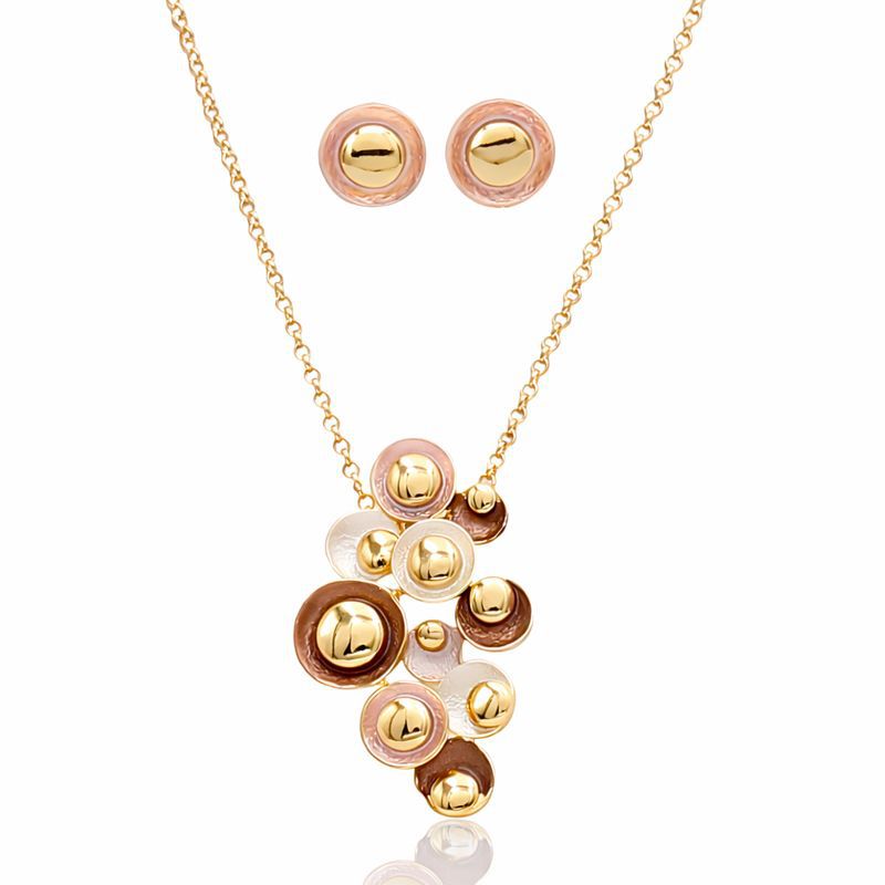 Hand painted enamel necklace and earrings set with KC gold plating