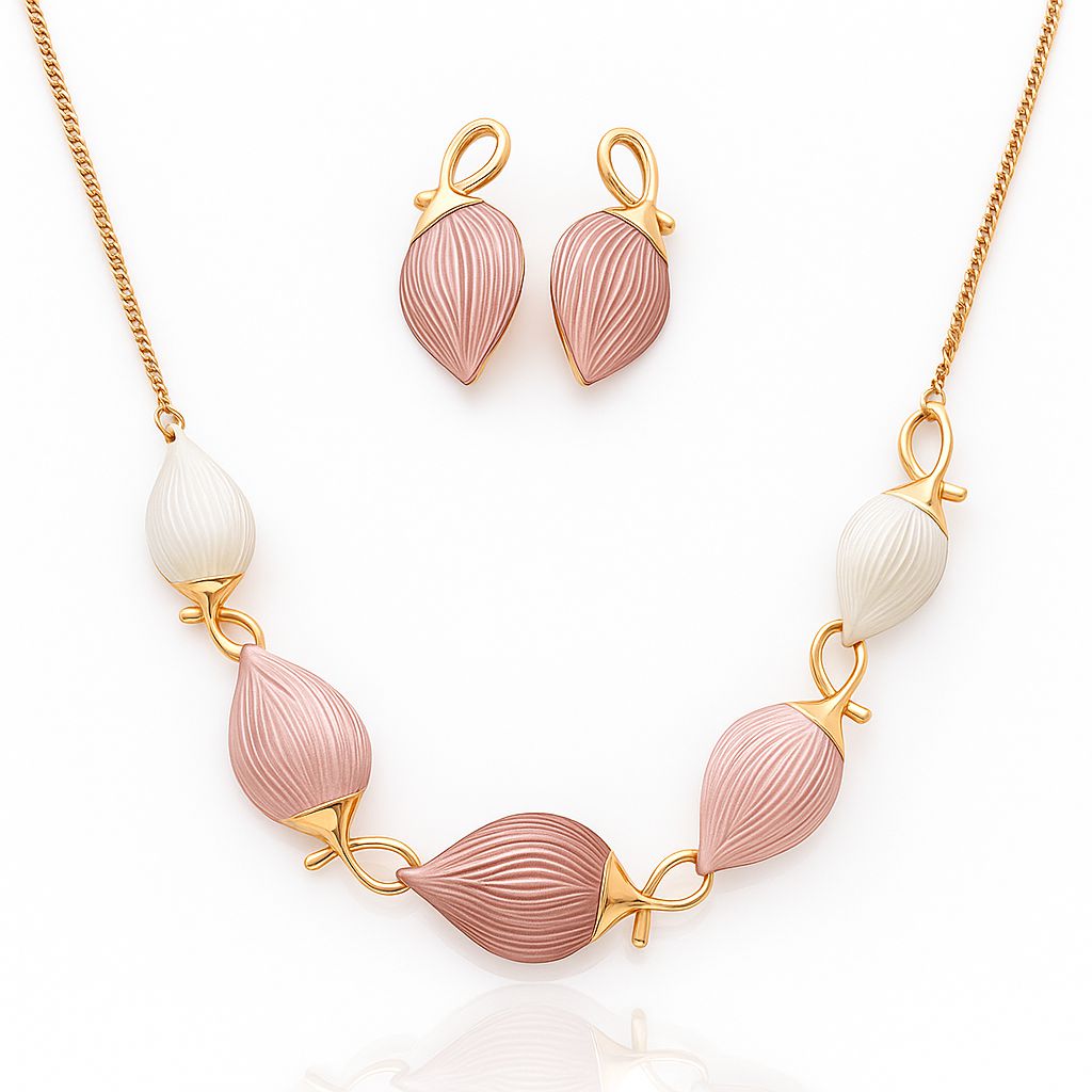 Hand painted enamel petal necklace and earrings set in KC gold plated alloy