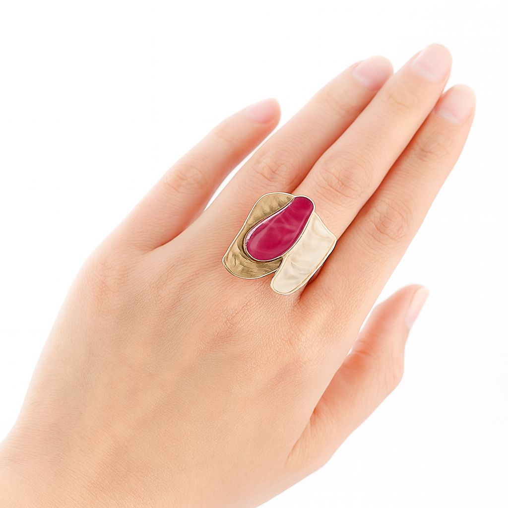 Close-up of hand-painted enamel texture on KC gold statement ring