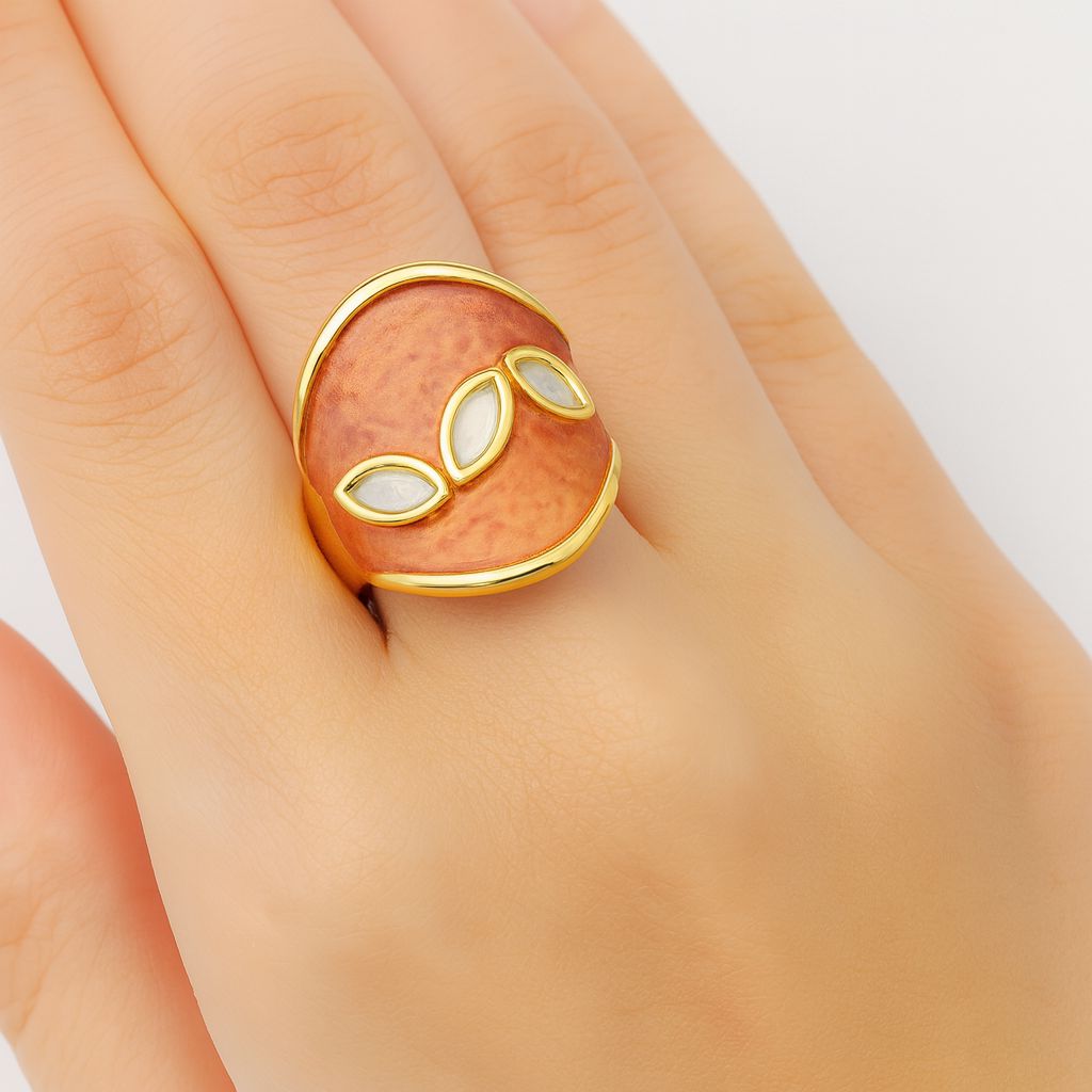 Hand-painted enamel ring with modern sculptural design