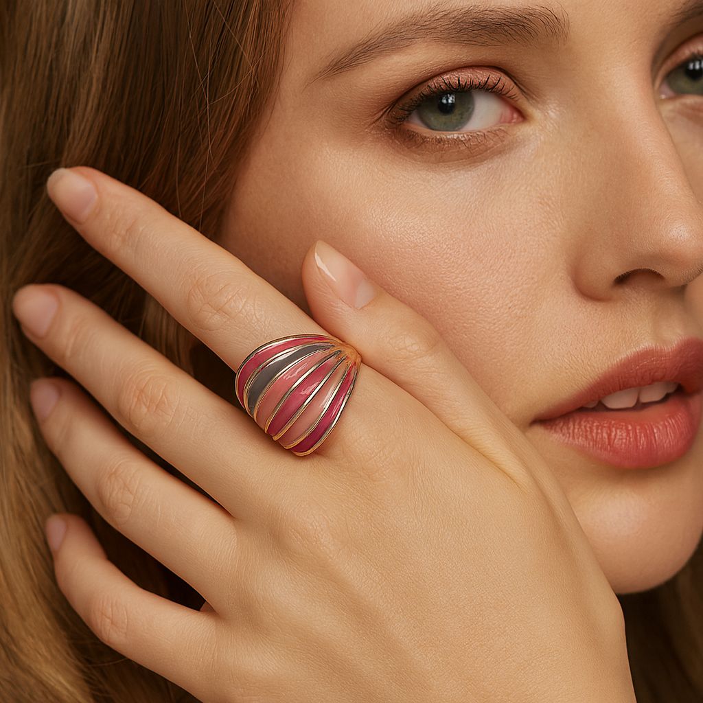 Artistic hand painted enamel ring worn on hand, adjustable design