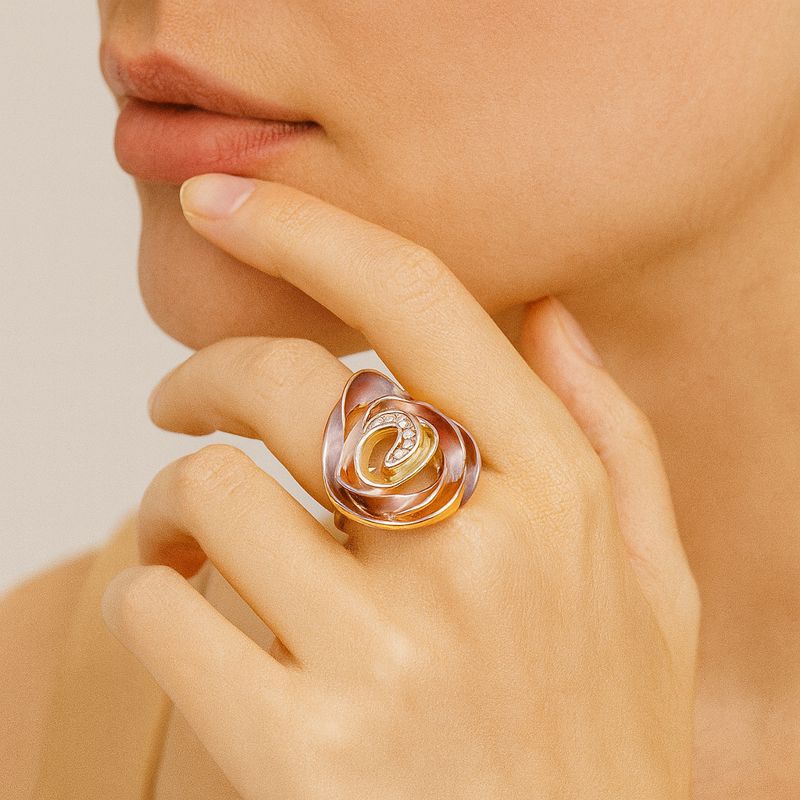 Statement hand-painted enamel ring worn on hand with KC gold finish