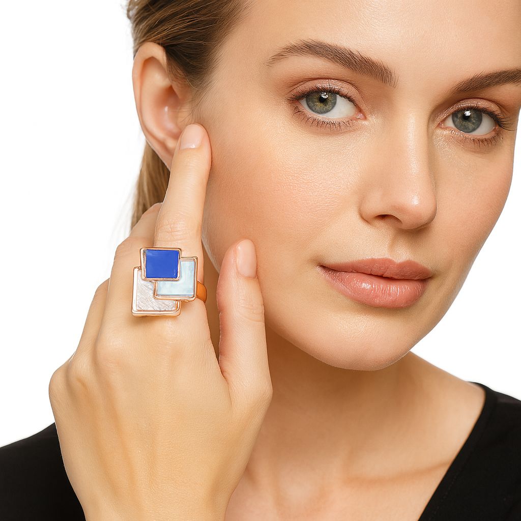 Hand painted enamel statement ring with KC gold plating