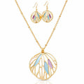 Hand painted enamel shell necklace and earrings set in KC gold plated alloy