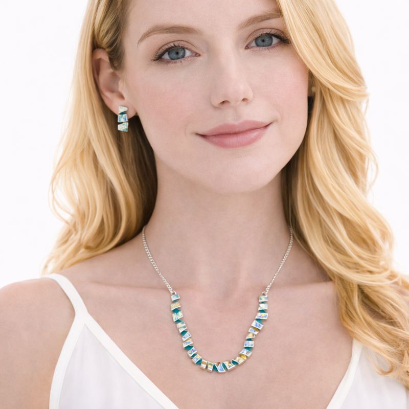 KC gold plated hand-painted enamel necklace earrings gift set