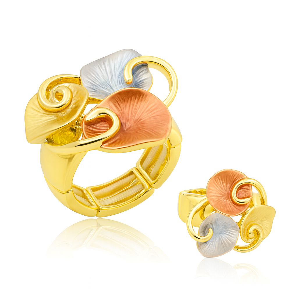 Hand-painted spiral enamel ring in KC gold with artistic swirl design