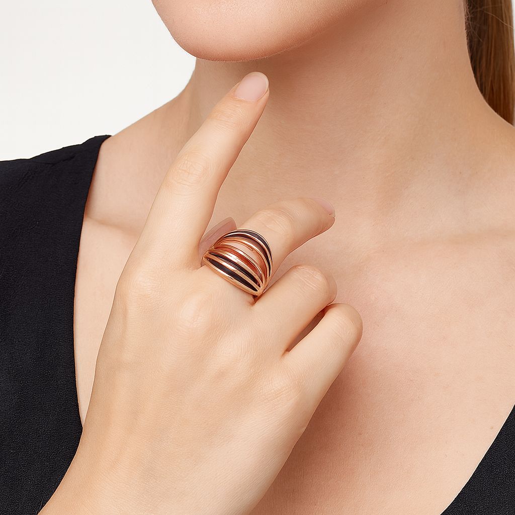 Artistic enamel spiral ring worn on hand with KC gold plating