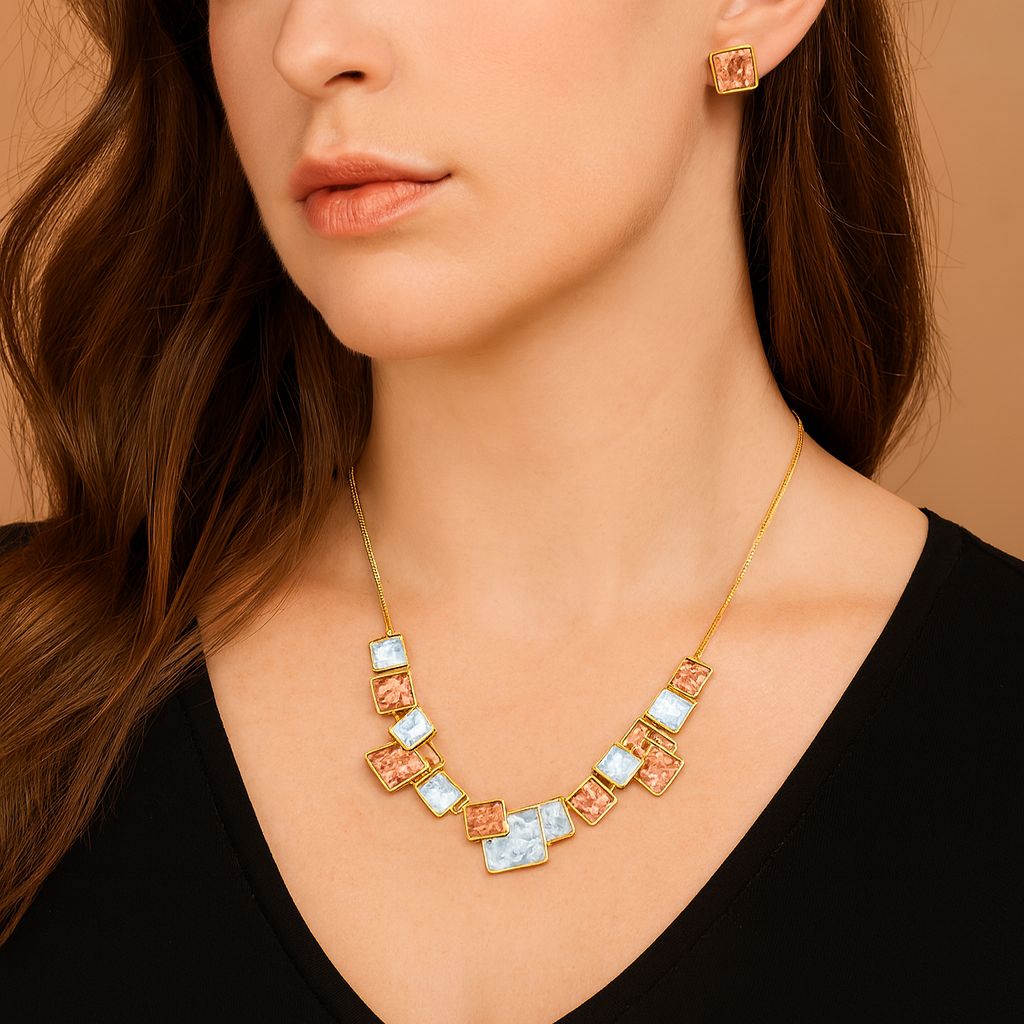 Gold alloy square jewelry set for women