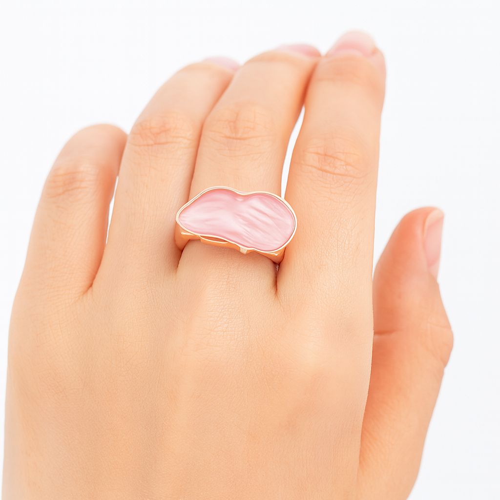 Artistic statement ring with hand painted enamel worn on hand