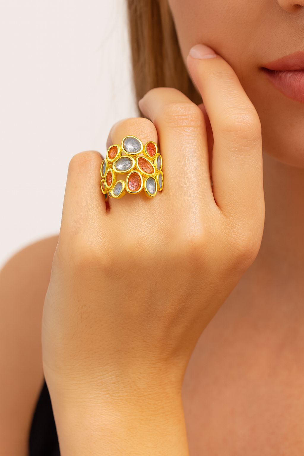 Hand-painted enamel statement ring with modern artistic design