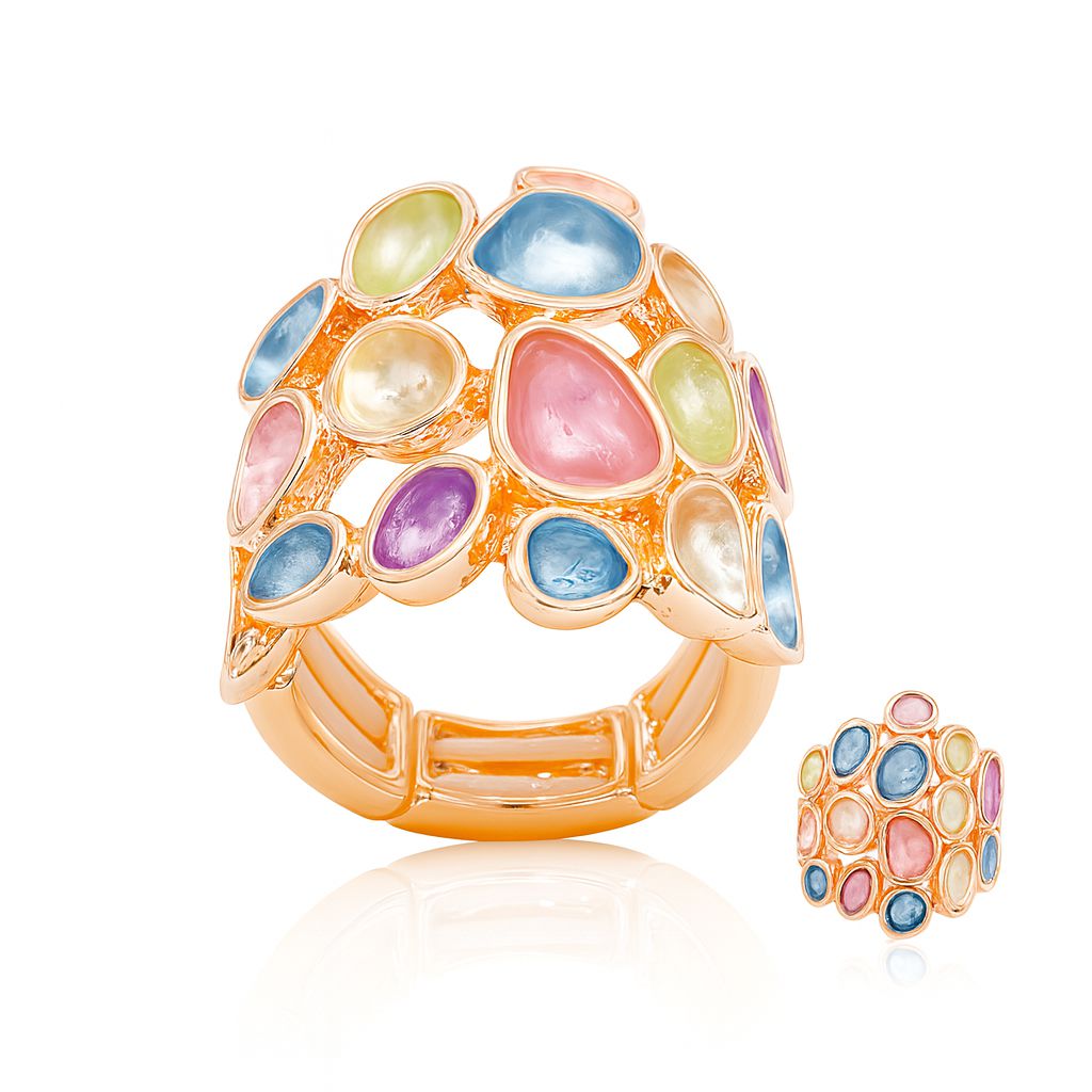 Hand-painted enamel statement ring in KC gold plated alloy worn on hand