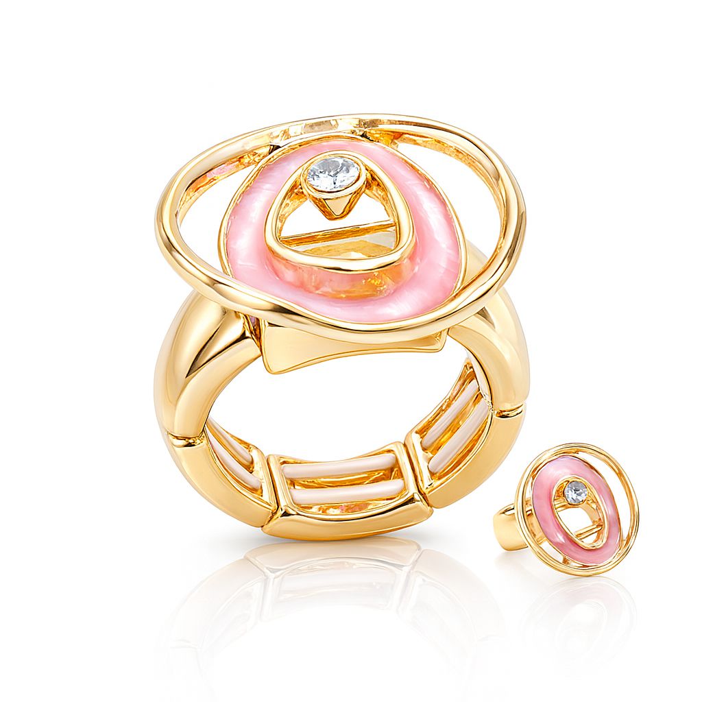 Hand painted enamel statement ring in KC gold plated alloy on white background