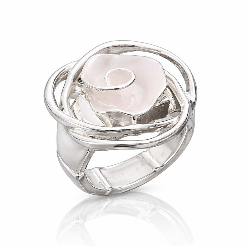 Hand painted enamel statement ring in KC gold plated alloy with abstract design