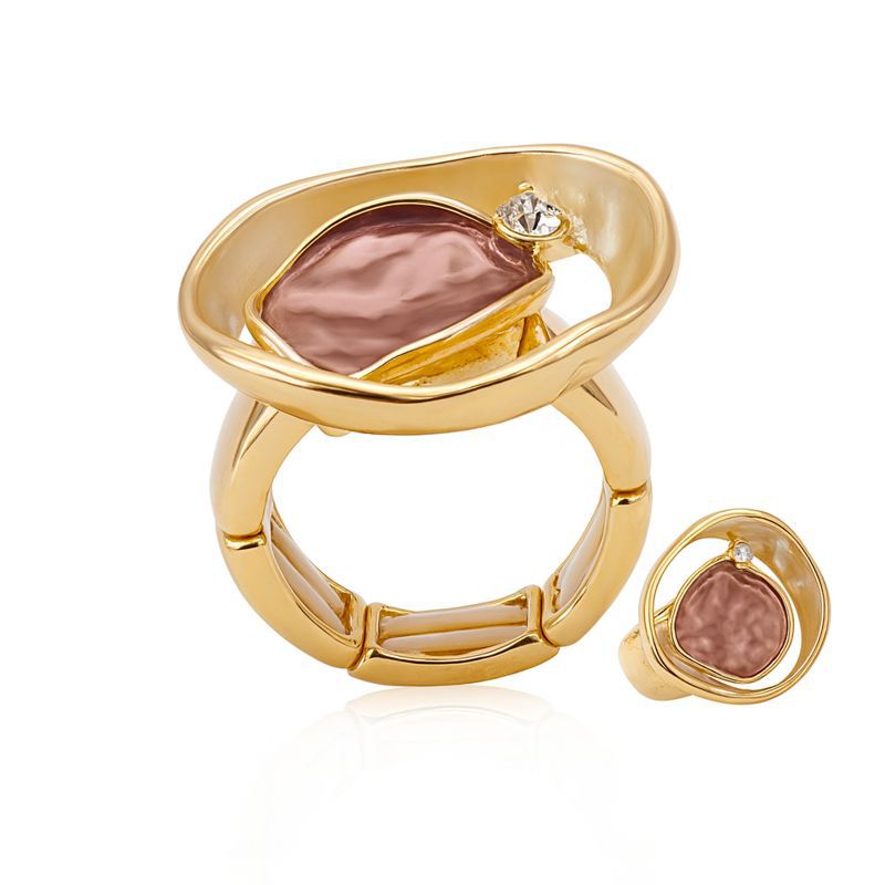 Hand-painted enamel statement ring with KC gold plating and adjustable band