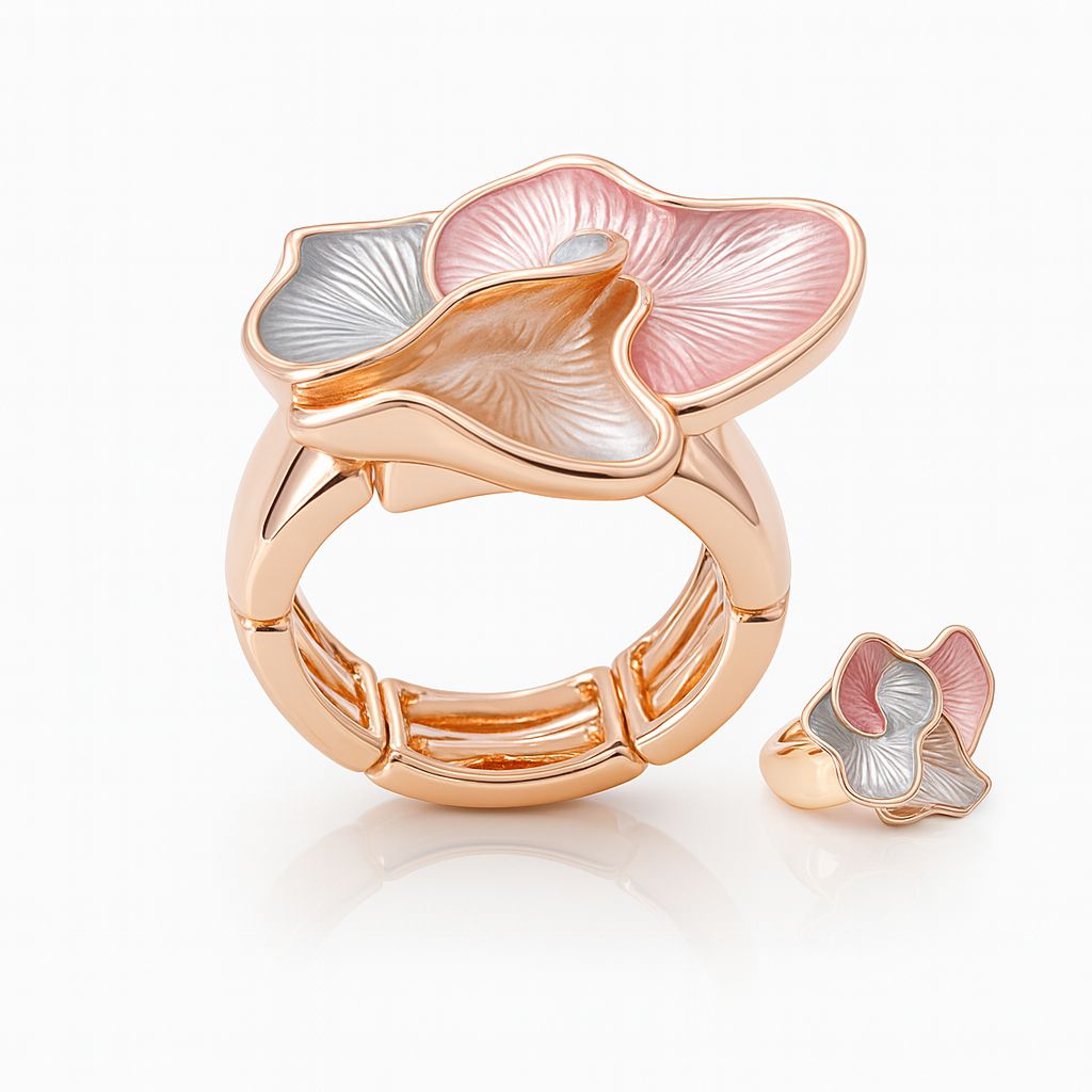 Hand painted enamel statement ring with KC gold plated alloy finish