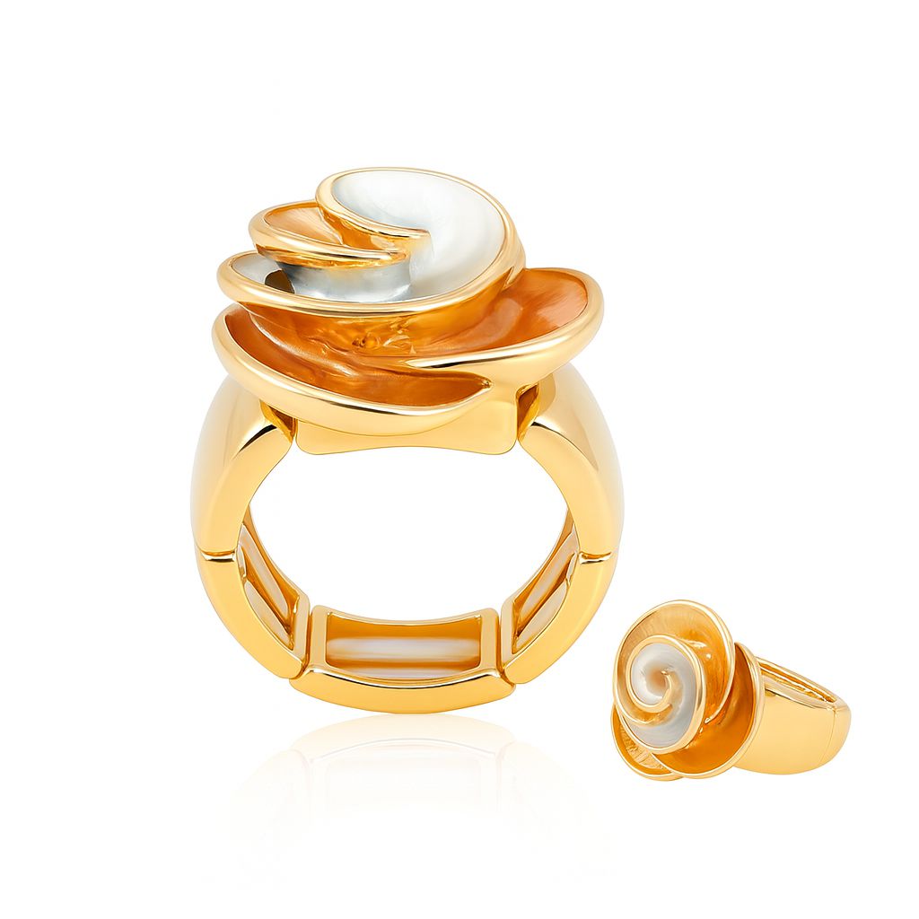 Hand painted enamel statement ring in KC gold plated alloy