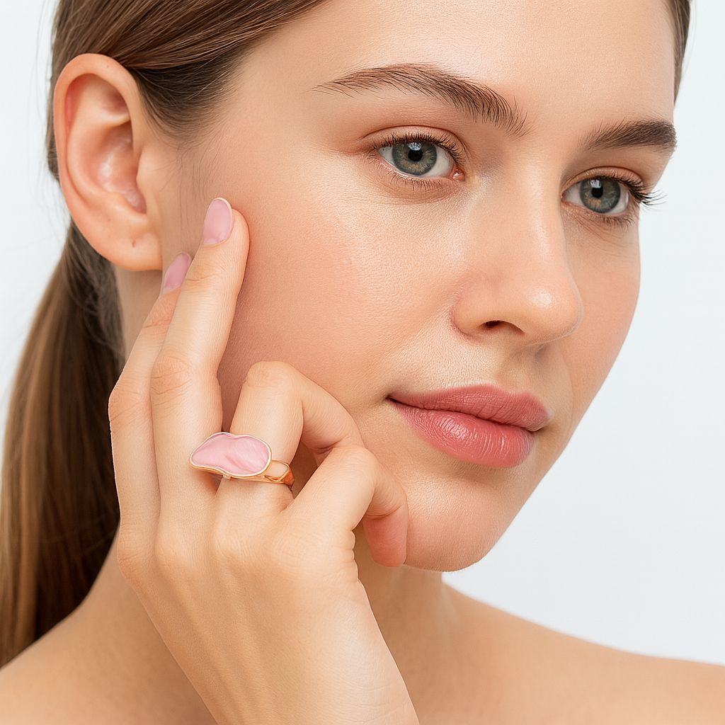 KC gold plated alloy ring with hand painted enamel surface