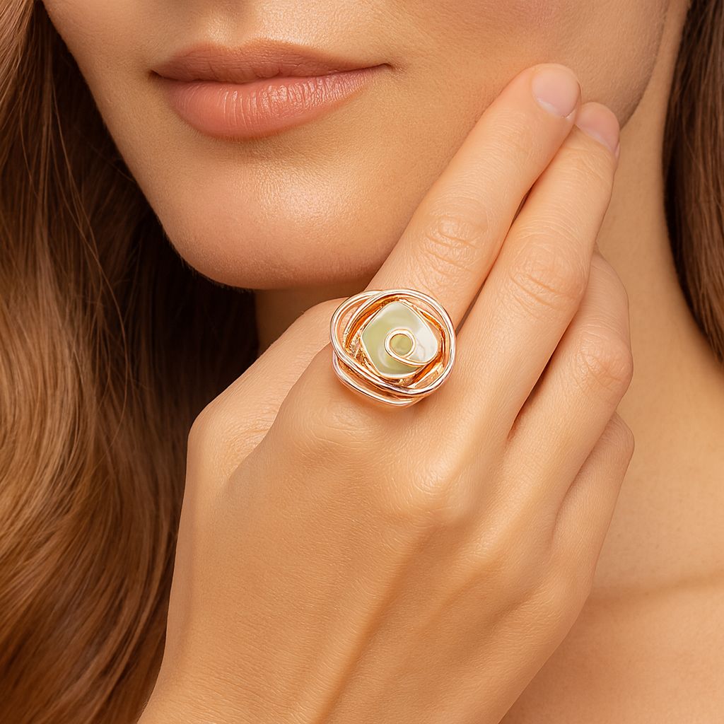 Hand painted enamel statement ring worn on hand