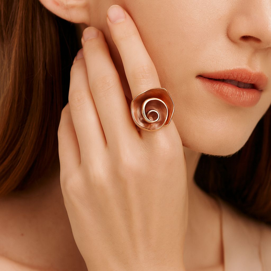 Hand-painted enamel statement ring worn on finger, KC gold finish