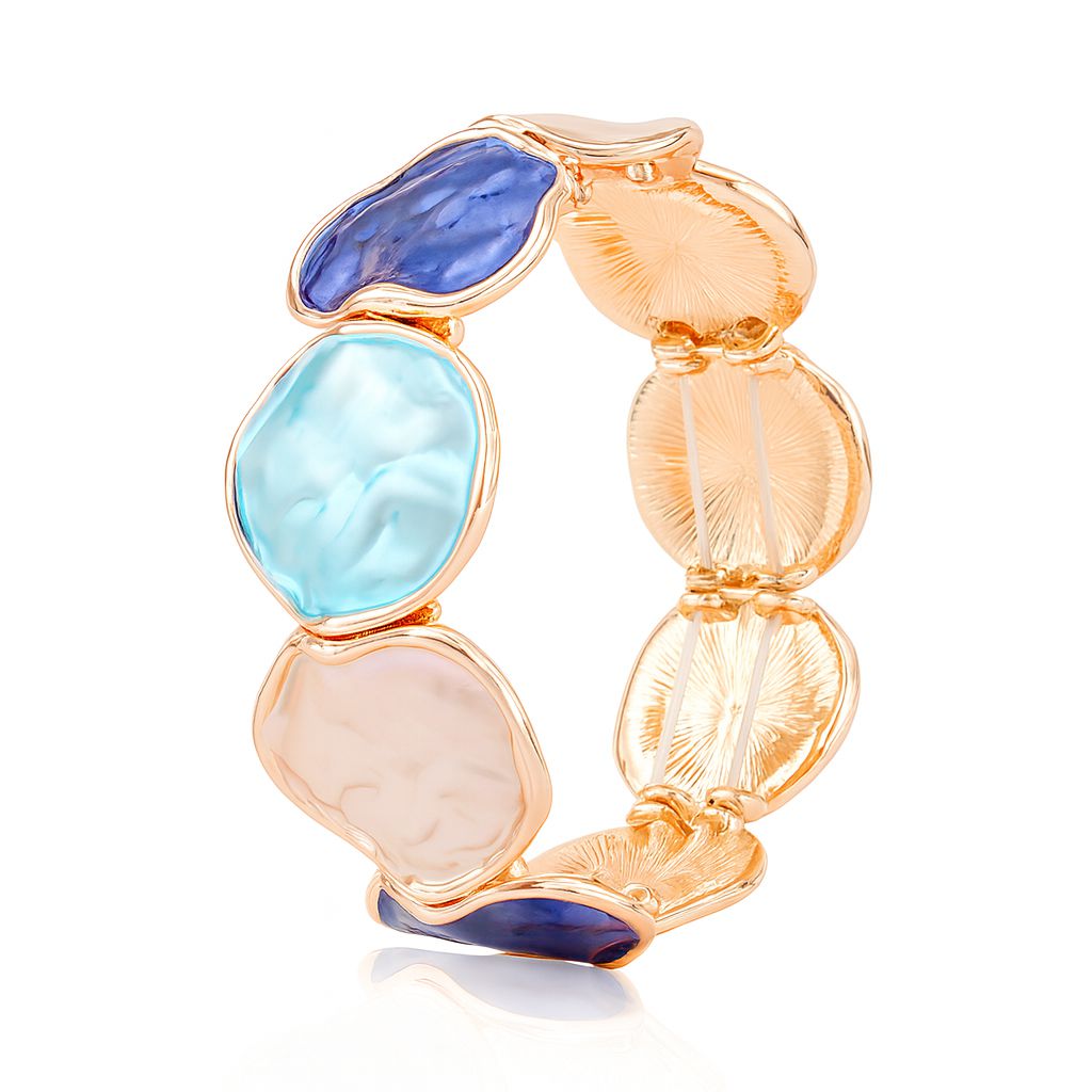 Hand-painted enamel swirl bracelet set in gold plating, front view