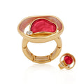 Hand painted enamel swirl ring in KC gold plated alloy on white background