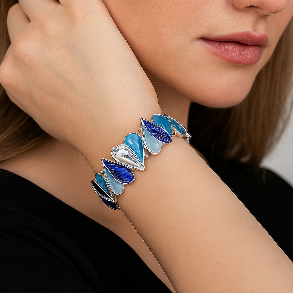 Hand-painted blue enamel artistic bangle jewelry