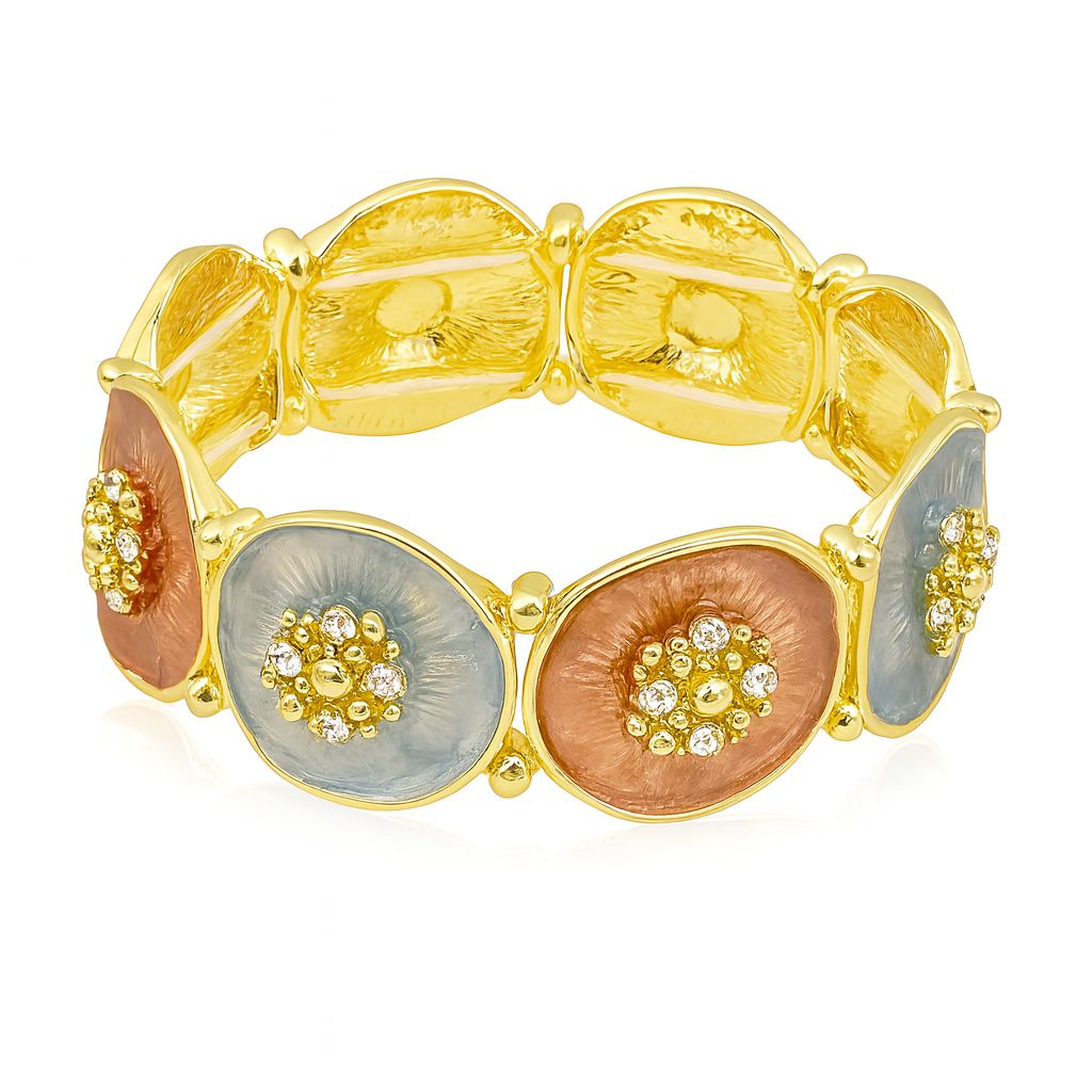Hand-painted floral bangle with crystals side angle