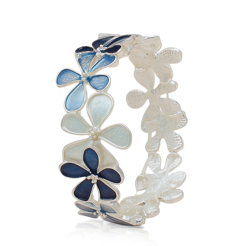 Blue and white floral enamel bracelet with KC gold plating