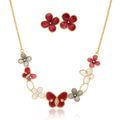 Hand painted floral enamel necklace and earring set in KC gold plated alloy