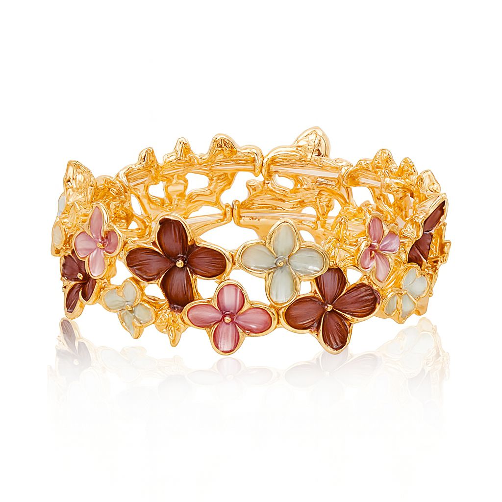KC gold plated flower bangle with artistic enamel details