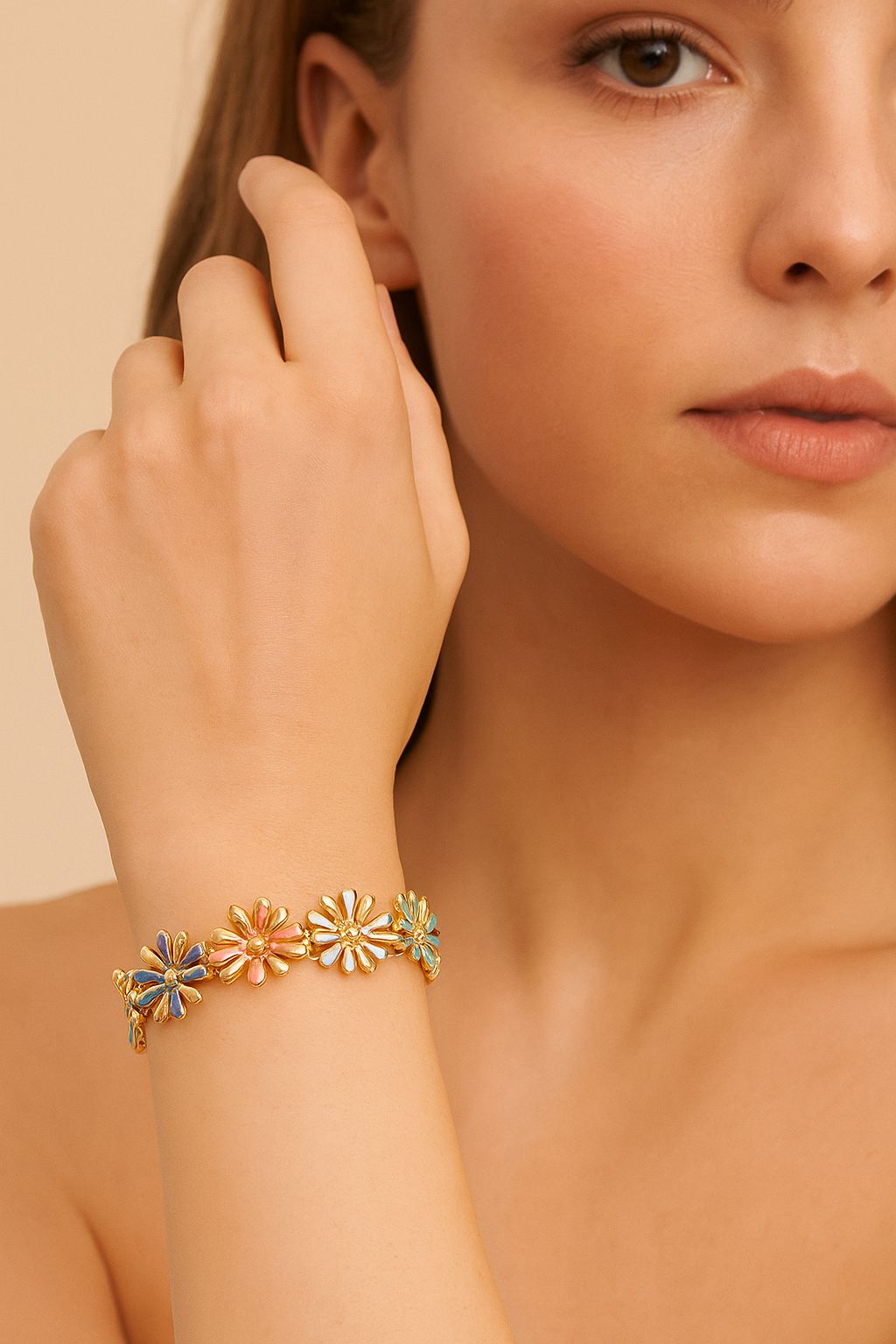 Colorful daisy design bangle for women spring jewelry