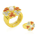 Hand-painted enamel flower ring with KC gold plating and pearl center