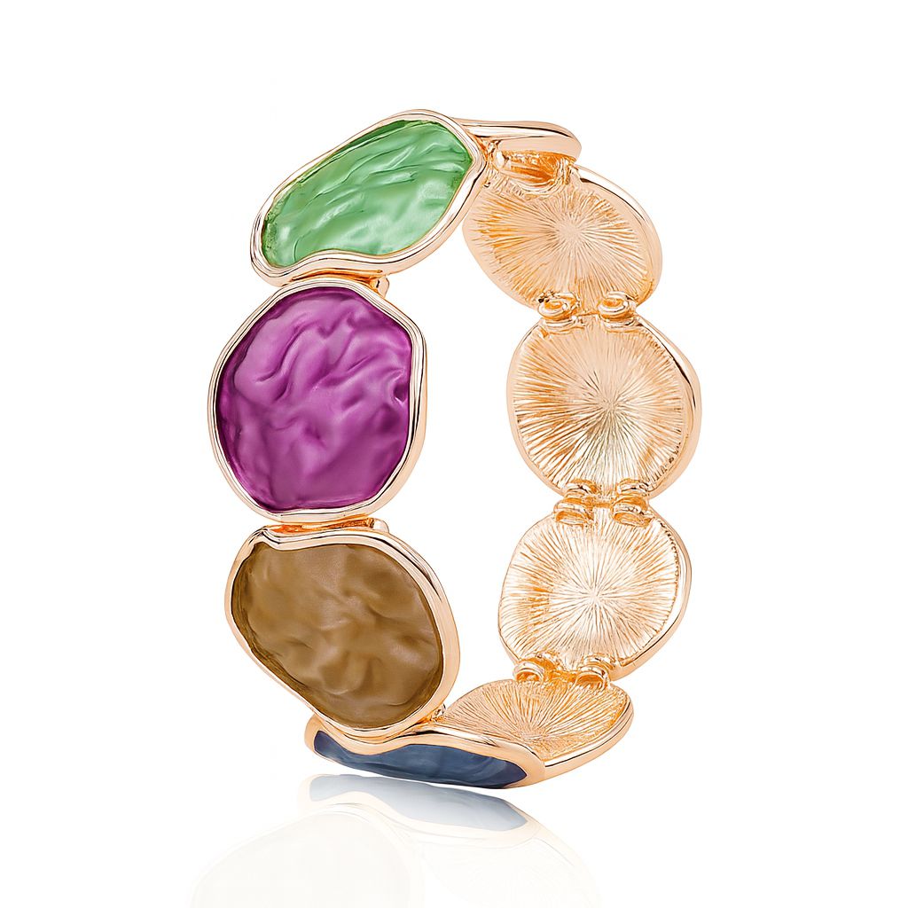 Hand-painted enamel gold bracelet in multicolor design for women