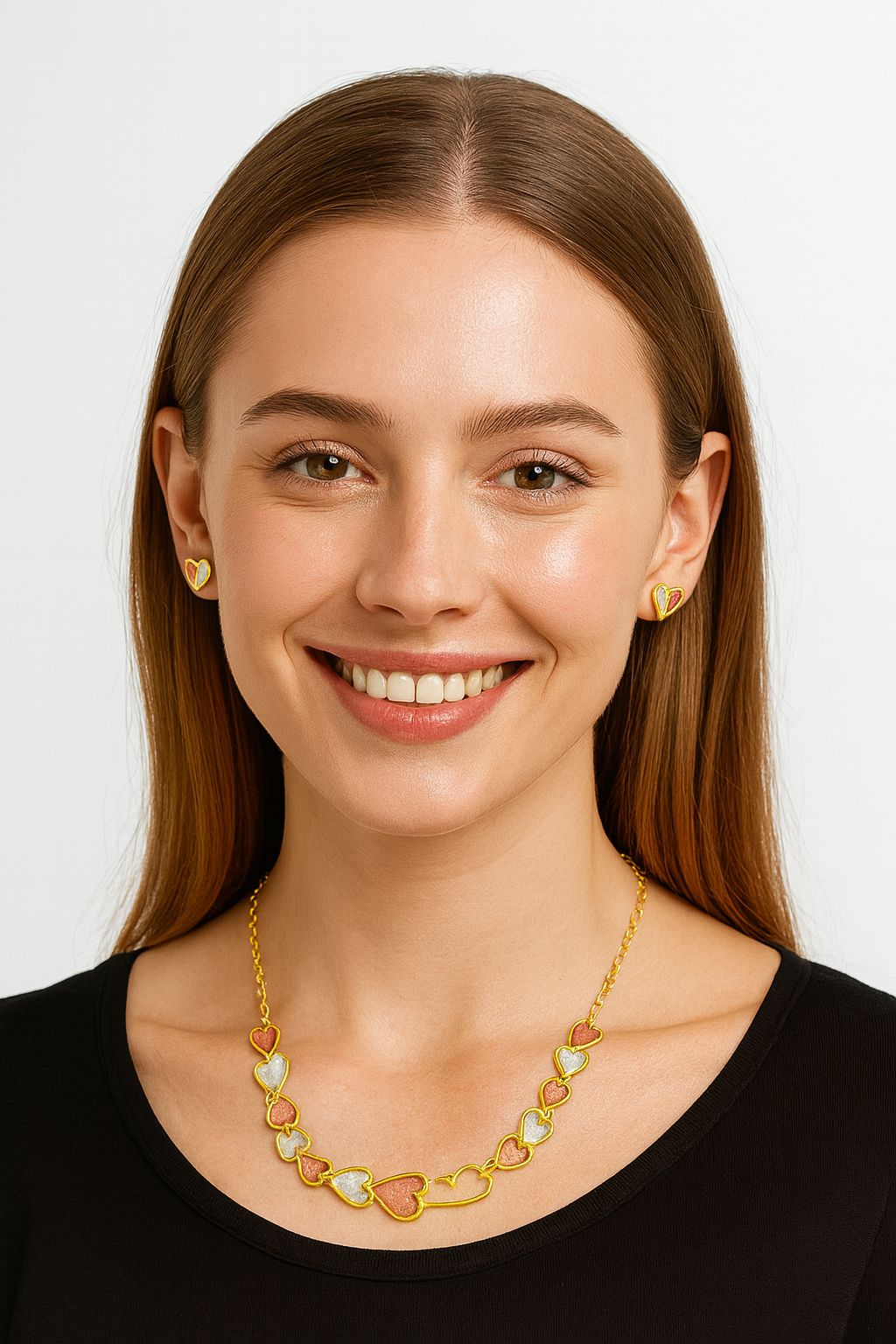 Hand-painted enamel heart necklace details close-up