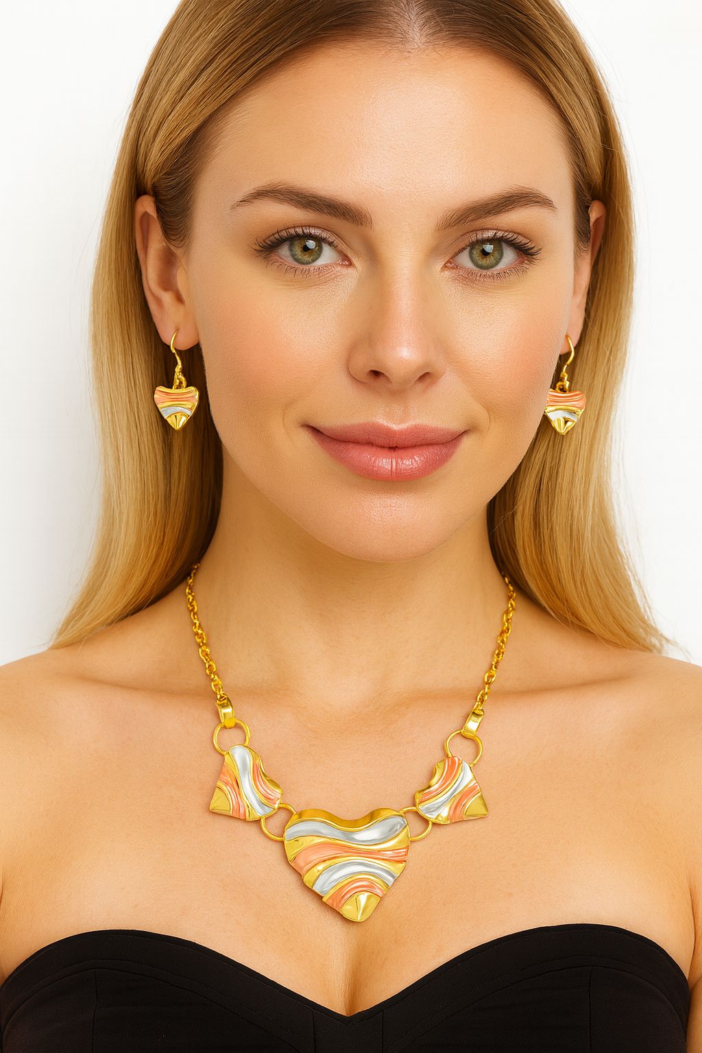 Hand-painted enamel heart necklace close-up view