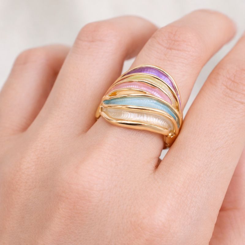 Modern layered enamel band ring worn on hand