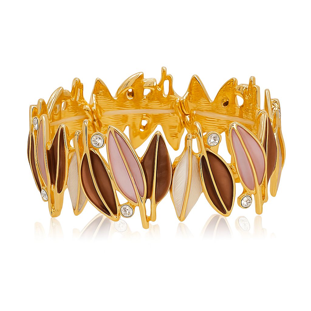 Boho artistic leaf bangle with pastel enamel design