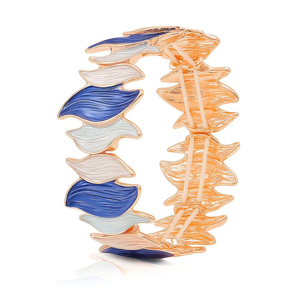 Hand-painted blue and white enamel leaf bracelet with KC gold plating