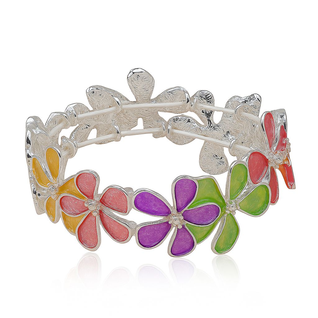 Multicolor flower bracelet worn on wrist