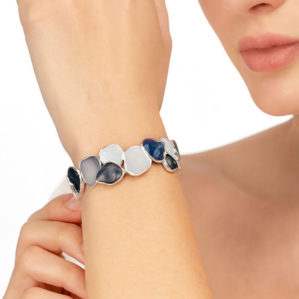 Irregular stone design silver plated bracelet for women