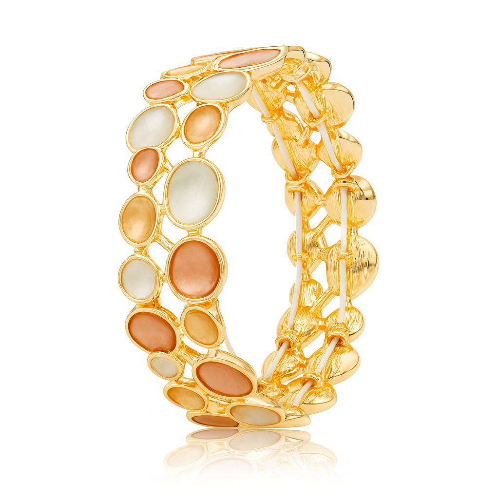 Hand-painted enamel gold bangle with pastel oval charms for women