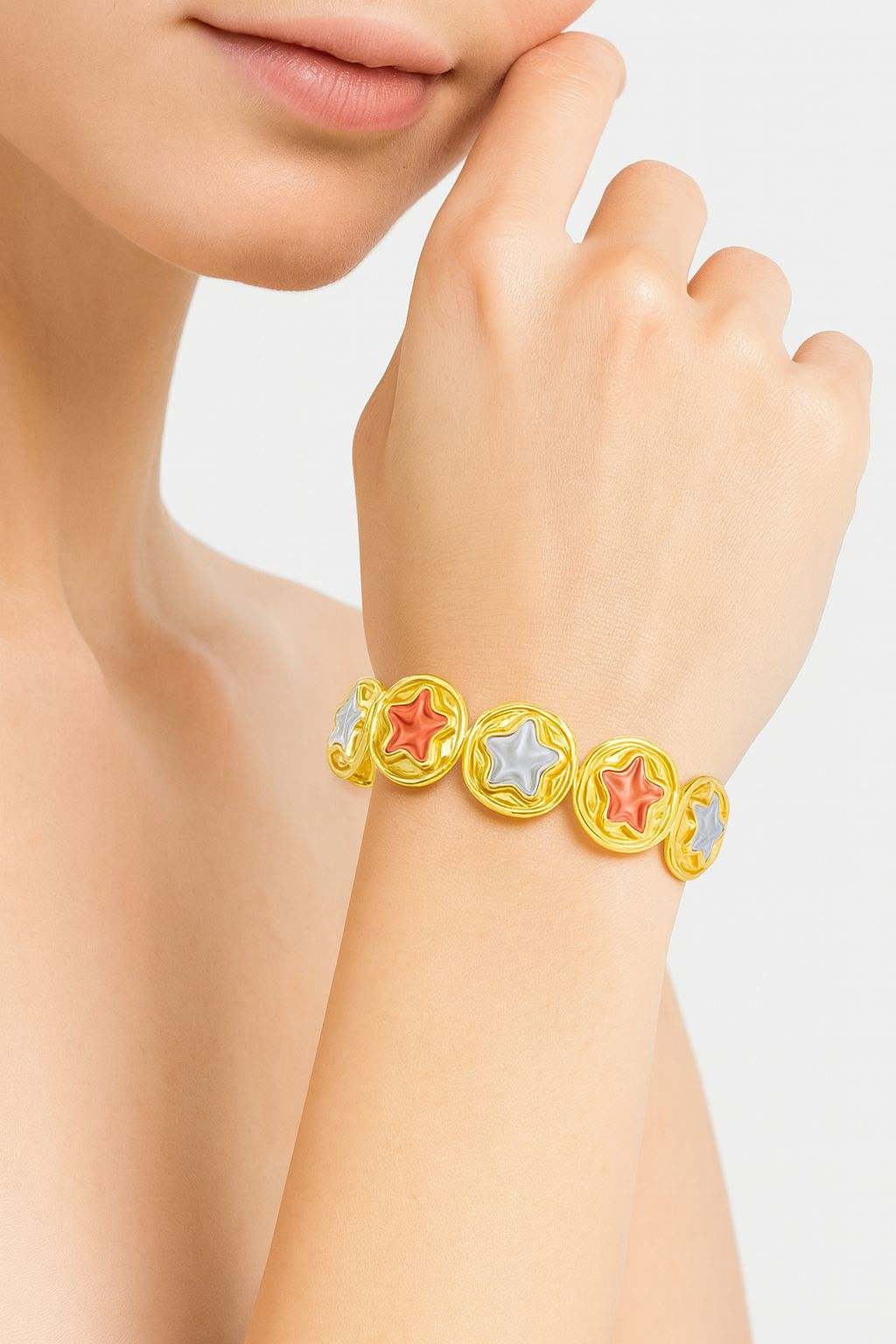 KC Gold Plated Star Charm Bracelet – Colorful Hand-Painted Alloy Bangle for Women