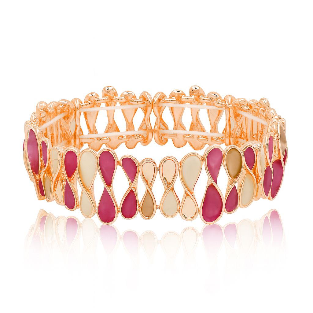 Stretch bangle for women featuring pink and ivory enamel waterdrops