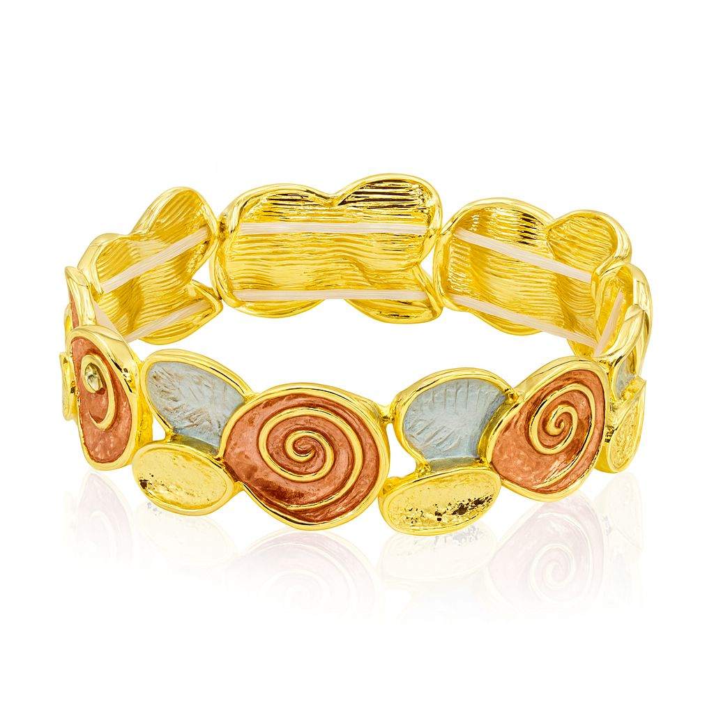 KC gold plated abstract swirl enamel bangle bracelet – artistic side angle