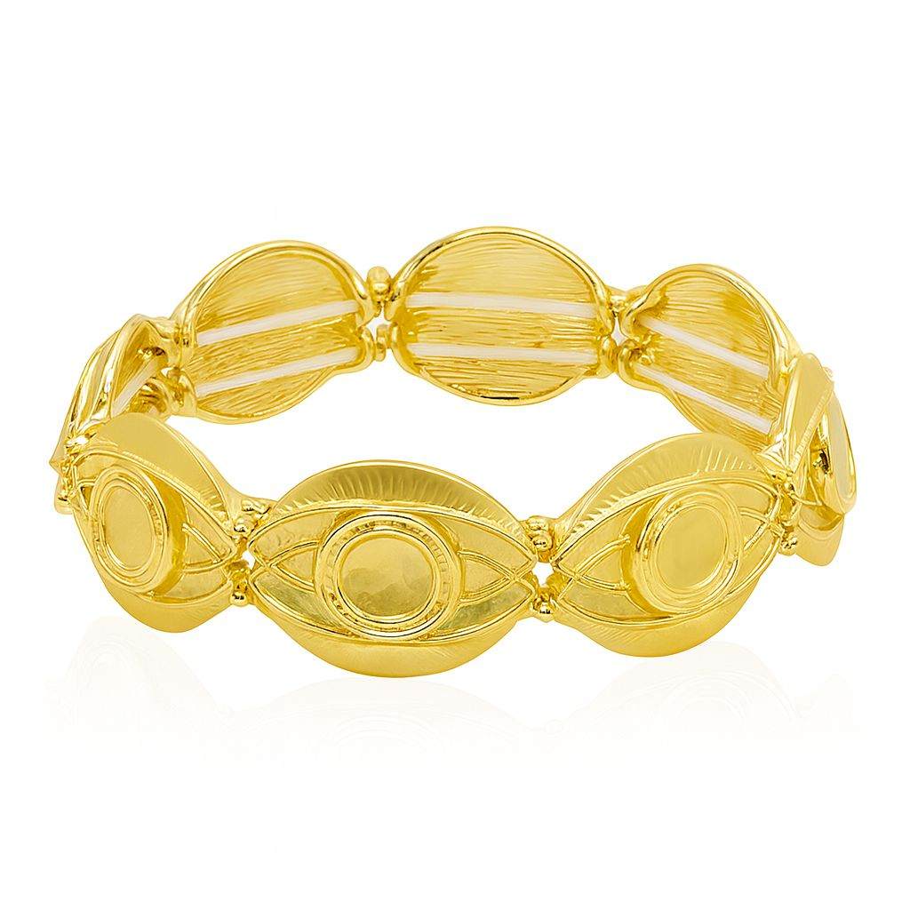 Handcrafted KC gold plated bracelet showing textured oval design