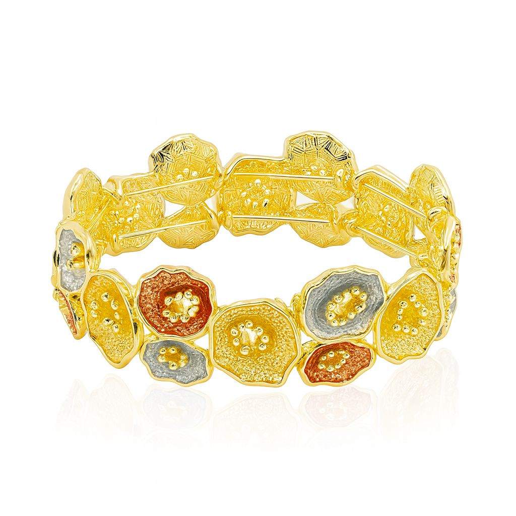 Hand painted flower bracelet for women in yellow coral and blue