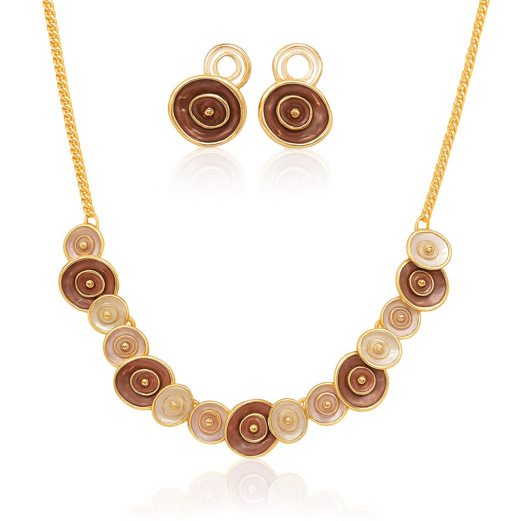 Handmade enamel necklace and earring set with KC gold plating