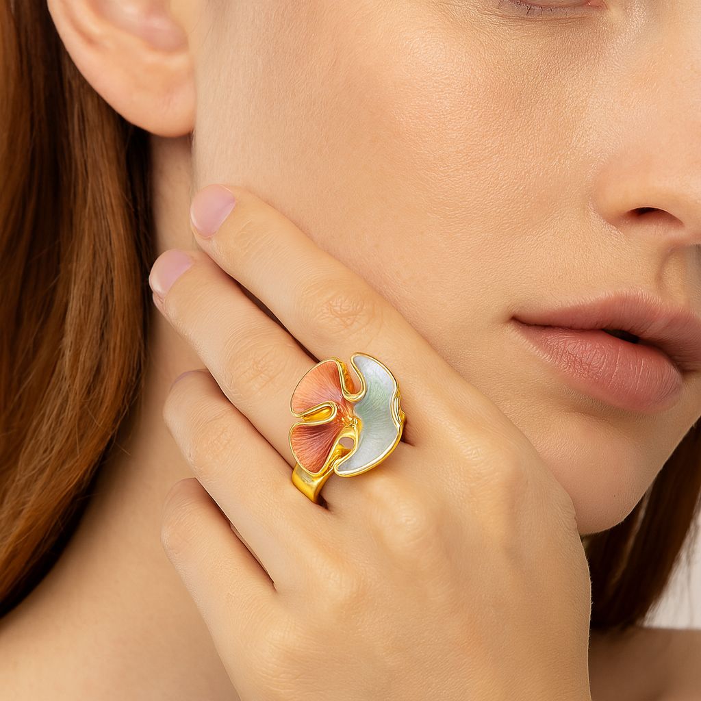 Statement artistic enamel ring with gold plating for women